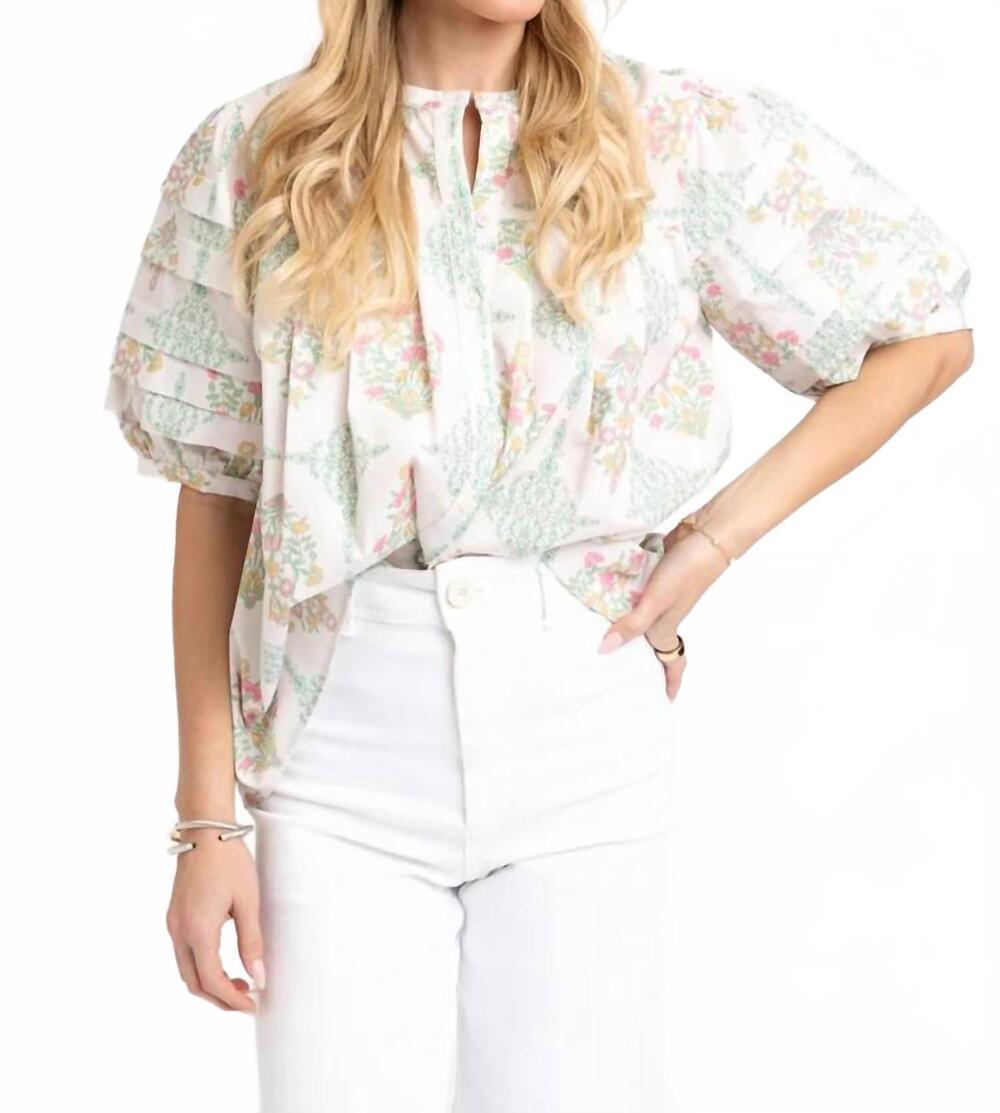 NEW KARLIE delicate floral button blouse in white